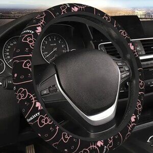 Hello Kitty Sanrio Fabric Steering Wheel Cover Black/Pink/White Z427